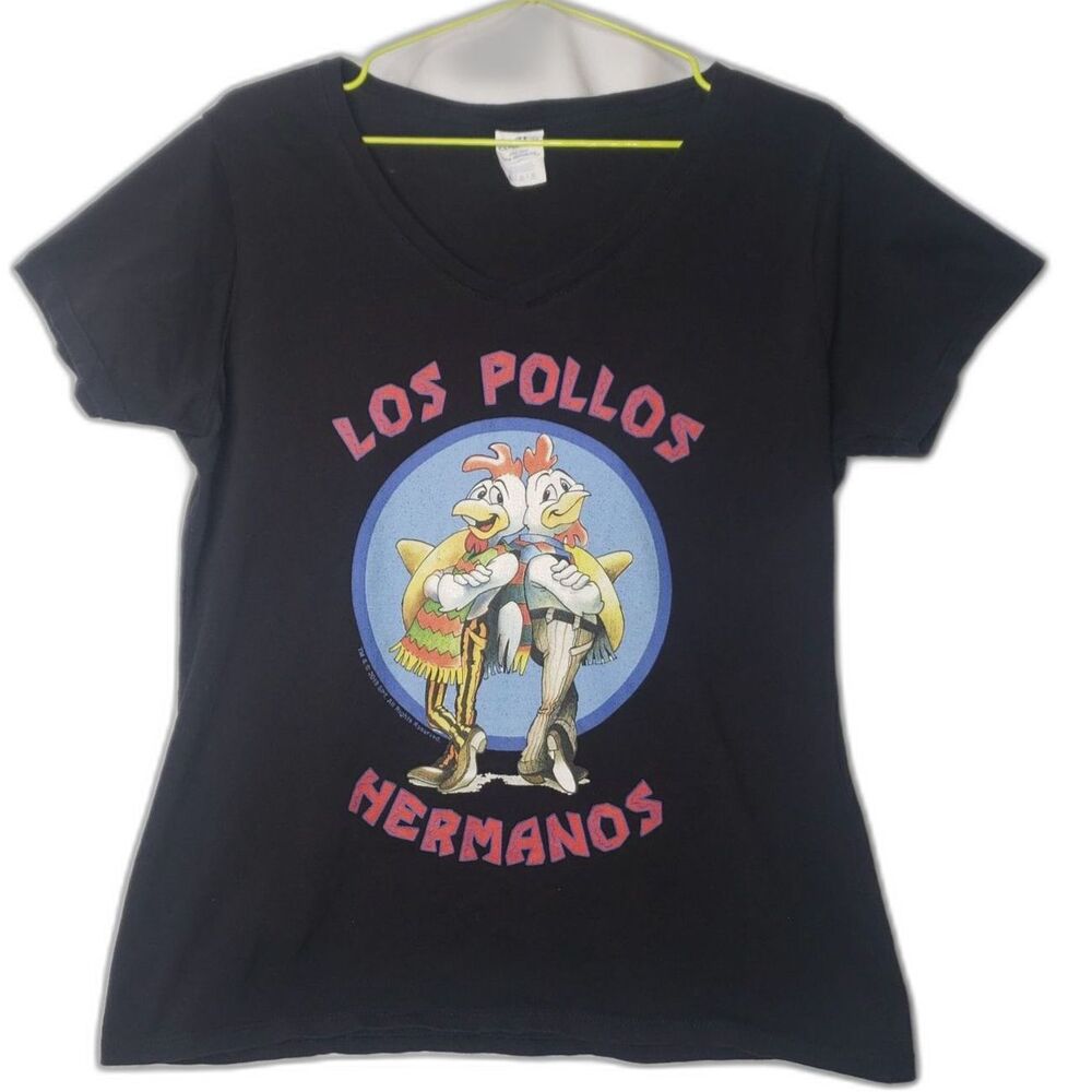 Breaking Bad Los Pollos Hermanos Black V Neck T Shirt Womens Size Large